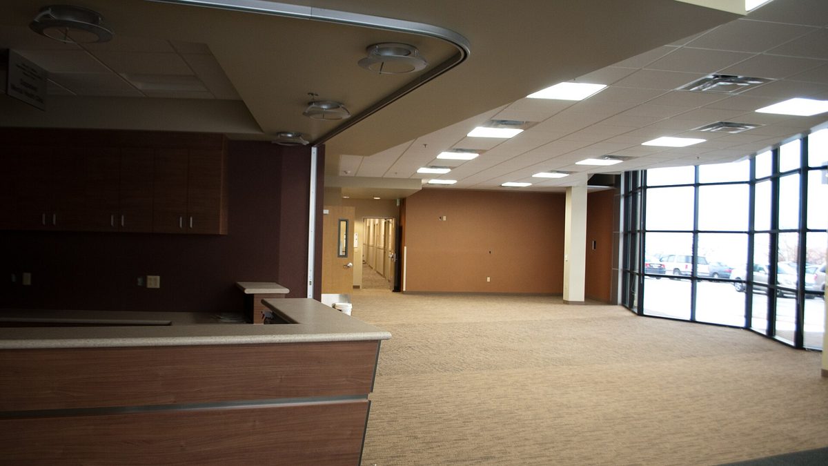 The waiting lobby of a veterans outpatient clinic